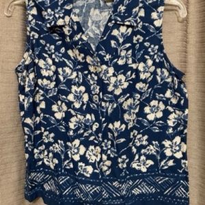 Koret City Blues Size Small Sleeveless Blouse with Border